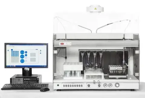 Fully Automated Parallel Peptide Synthesizer Syro II is a fully automated multi-channel peptide synthesizer equipped with a two arm pipetting robot for faster washing and dispensing of reagents. The standard system is configured with two reactor blocks with other reactor block options available including heating block kits and Tip reactor blocks. This is the system of choice for those requiring the highest peptide synthesis throughput.